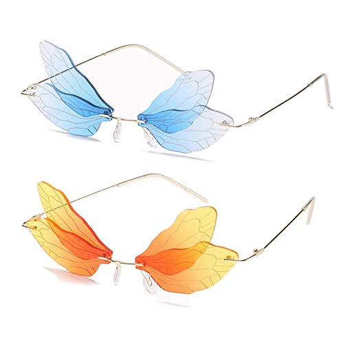 Image of ENTHYI Dragonfly Wing Shape Sunglasses for Women /Men Frameless Irregular Glasses Shades Party Sun Glasses