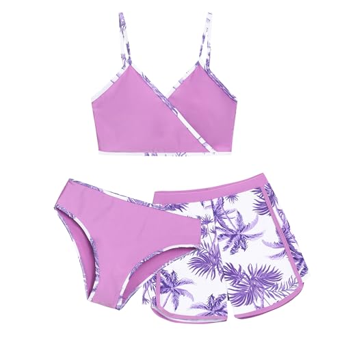 Image of Girls 3 Piece Bikini Bathing Suit Teen Girls Swimwear Sport Swimsuits with Shorts 9-16T