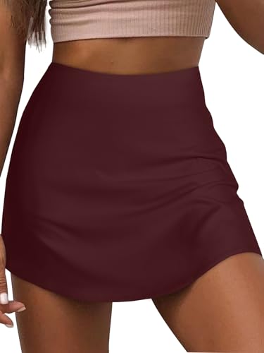 LYANER Women's Casual Satin Silk Side Zipper High Waist Mini Short Skirt with Lining Burgundy X-Large