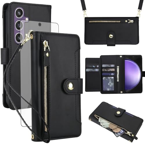 Étui Samsung S23 FE 5G Asuwish avec fermeture éclair, protège-écran et porte-cartes
