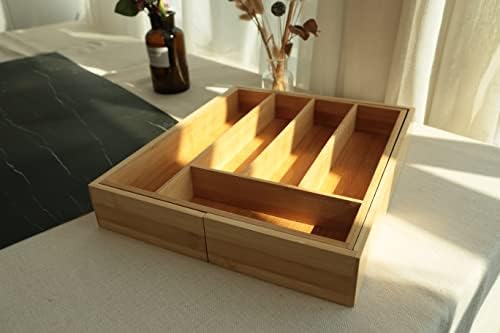 simpdecor Bamboo Expandable Cutlery Tray Utensil Drawer Organiser Adjustable Kitchen Drawer Divider 5-7 Compartments Expandable