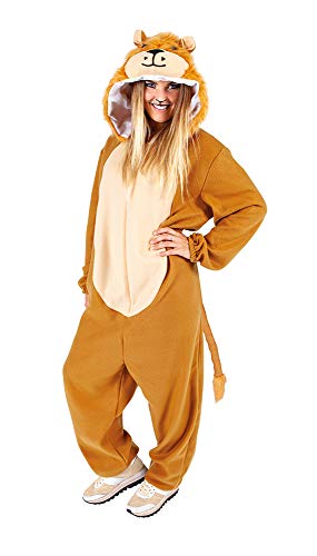 Rubies Löwenkostüm für Erwachsene süßer Löwe Unisex Einheitsgröße Jumpsuit mit Kapuze und Schwanz offiziell Karneval Junggesellenabschied Geburtstag Halloween