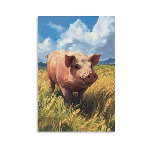 Toile cochon murale pour deco salon et cuisine campagnarde