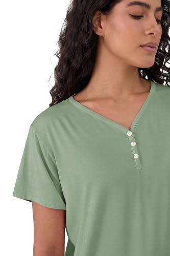 Image of Joyaria Cooling Pajamas Bamboo Viscose PJs Bermuda Shorts Set Women Henley Neck Summer Moisture Wicking Sleepwear