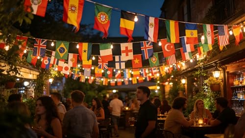 2026 Weltmeisterschaftsflaggen Wimpelkette - 14 m lange Stoffbanner mit 48 Flaggen, Dekoration für drinnen und draußen für Garten, Straße, Zuhause, Bar, Club und Partyfeiern (1)