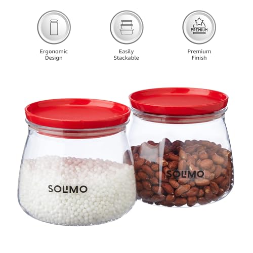 Amazon Brand - Solimo Plastic Storage Jar and Container Set I Air Tight & BPA Free Containers For Kitchen Storage Set I Grocery Kitchen Container Set I Multipurpose Jar, 800 Ml Each, Set 2, Red - Image 7
