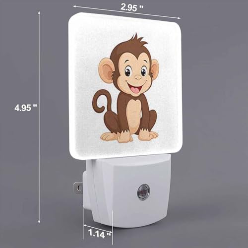 Image of LED Night Light,Cute Cartoon Brown Smiling Monkey LED Night Light Plug into Wall with Dusk to Dawn Light Sensor White Energy Efficient Nightlight for Bedroom Bathroom Hallway Living Room Kitchen