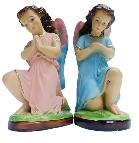 Made in Italy Generico Centro Ardolino Statue Angeli Adorazione Preghiera in Ginocchio coppia rosa e celeste, in resina cm. 17 Angeli Custodi.