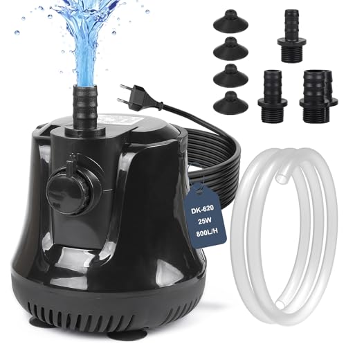EFUTURETIME Pompa per Acquario 25W 800l/H Pompa Acqua Sommergibile Silenziosa con 1m Tubo Flessibile 3 Ugelli, Pompa per Laghetto Fontana da Interno per Giardini Piscina Idroponica Acquari