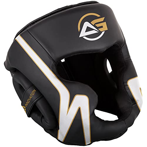 Boxing Headgear by Athletics Gear – Synthetic Leather MMA Headguard, Adjustable and Light Weight for Teen and Adult (Black, Large)