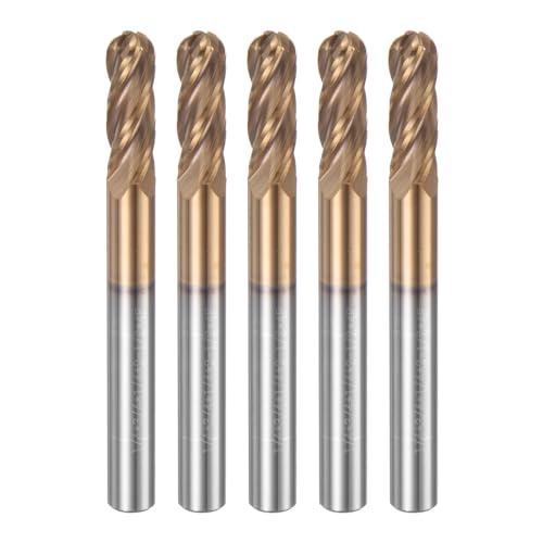 Image of HARFINGTON 5 Pcs Ball Nose End Mill 4 Flute 1 /4 inch Diameter 1 /4 inch Shank Tungsten Carbide Spiral CNC Router Bits 3 /4 inch Cutting Length Single End Ball Cutting Tool for Carving Engraving Grinding