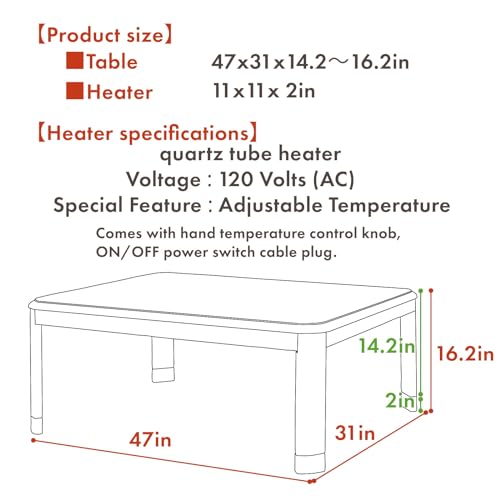 パレットライフ PaletteLife Japanese Heated Table (47x31in)- Wooden Chabudai Furniture with 120V Electric Heater - Low-Lying Dining and Work Desk with Temperature Control Knob Casual kotatsu - Thumbnail 2