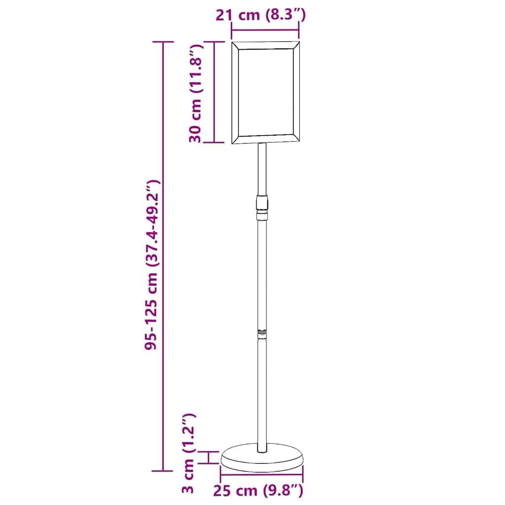 Supporto per fiere, eventi, mostre e promozioni, in alluminio, regolabile in altezza, pieghevole, 25 x 25 x 125 cm, colore: argento