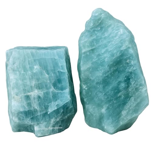 Amazing Gemstone Aquamarine Raw Crystals and Healing Stones, Natural Rocks for Tumbling - DIY Raw Stones and Crystals, 2 Pieces