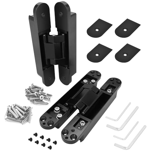 Nuk3y Hidden Invisible Concealed Door Hinges 180 Degree Swing 3 Way Adjustable (Black, 7 Inch (1 Pair))