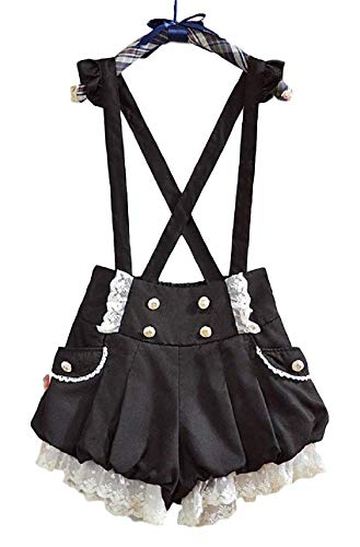 GK-O Kawaii Girls Lolita Suspender Lace Pumpkin Shorts Cute Lantern Pants (Black Shorts)