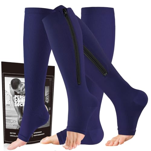 Image of cerpite Zipper Compression Socks, 2-Pack Open Toe 15-20mmHg for Men & Women
