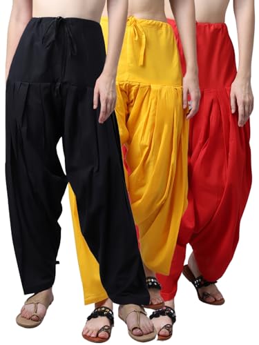 Image of Pistaa's Women's Regular Fit High Rise Combo of 3 Solid Pure Cotton Patiala Salwar