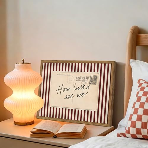 Vintage How Lucky Are Wall Art Preppy Postcard Striped Wall Decor Picture, Trendy Inspirational Quote Poster Canvas Print Picture for Living Room Bedroom 12x16 inch Wood Framed by XIYHArt - Used condition - Image 2
