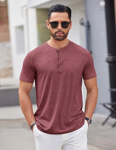 Image of COOFANDY Men's Henley Shirts Short Sleeve Casual Basic Tee Summer Button Henley Soild T Shirts