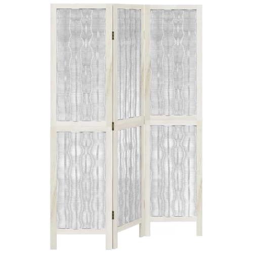 Biombo Interior, Partición de Separación Separador de Habitación Pantalla de Privacidad Partición de Separación 3 Paneles Blanco Madera de Paulownia Sólida