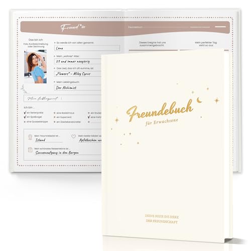 Freundebuch für erwachsene - Gästebuch für Meine Freunde - Freundschaftsbuch mit persönlichen Fragen - Geschenk für einen guten Freund - Erinnerungsalbum für bis zu 44 Freunde zum Ausfüllen(Beige)