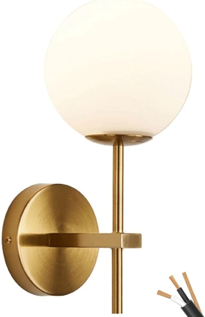 KEFA Gold Wall Sconces, Mid Century Modern Wall Lights Fixture Milky Glass Indoor Wall Lamps for Home Decor, Bathroom Vanity, Living Room, Kitchen, Bedroom, Hallway, Vanity, Stairs (Color : 2 Pack)