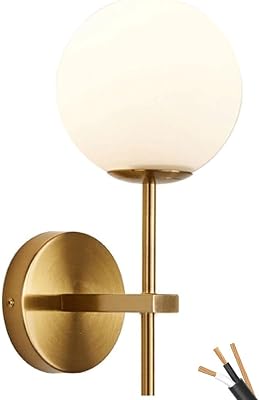 Frosted Glass Globe Wall Sconce - Black Mid Century Modern Wall Light, Up/Down Light
