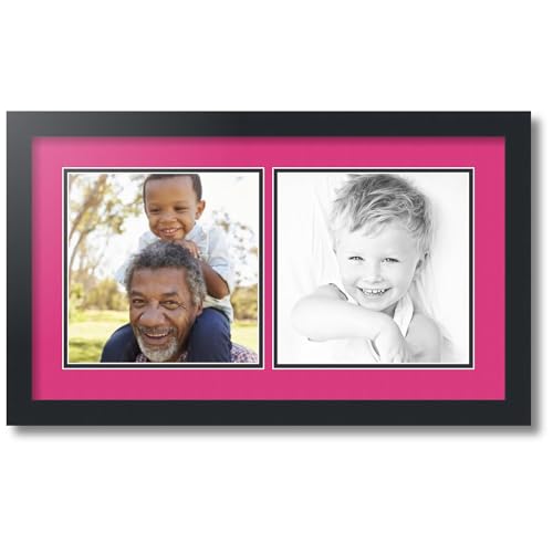 ArtToFrames Collage Photo Frame Double Mat with 2-9x9 Openings with Satin Black Frame and Tulip mat.
