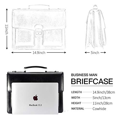 Danpi Leather Briefcase For Men Cowhide Laptop Briefcase With Lock 14 Inch Black #TOP3