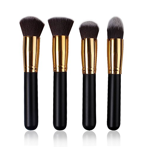 Equal Sign Professional Flat Top Synthetic Kabuki Brush Single Cosmetic Makeup Brush Set (Golden 4pcs)