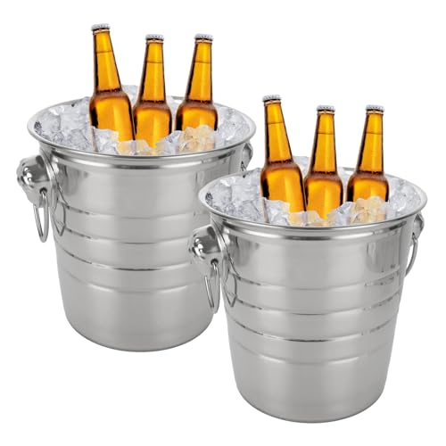 VIDETOL 2 PCS Stainless Steel Champagne Bucket, 19.3 x 19 cm Ice Bucket with Double Handles, Wine Buckets for Beer, Wine, Sparkling Wines