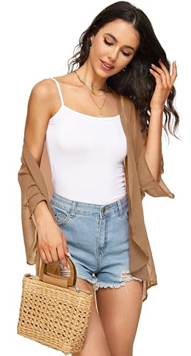 Womens Kimono Cardigans Beach Cover ups Swimwear Puff Sleeve Loose Casual Summer Tops (Khaki,2XL) - Thumbnail 6