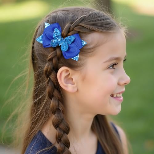 Pinzas para cabello con lazo azul brillante de 3 pulgadas miniatura 4