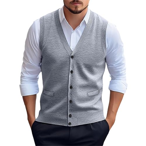 Chaleco de punto con botones para hombre, cárdigan sin mangas con cuello en V, mezcla de lana suave, chaleco casual ligero y transpirable, ideal para oficina, golf y uso diario