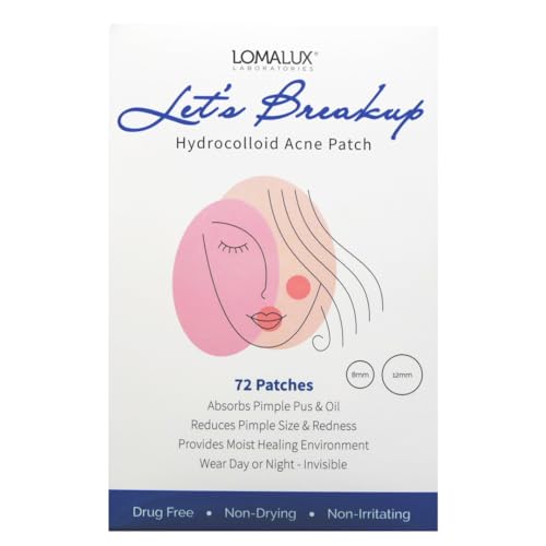 Loma Lux Let's Break Up Hydrocolloid Acne Patches, 72 acne stickers for face, absorbs pimple pus, oil, zaps zits, reduces redness in 6-8 hours, 2 sizes, invisible