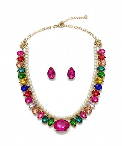 Image of Mansiyaorange Statement AD CZ American Diamond Cubic Zerconia Pearl Necklace Set | Gold Plated Chunky Fashion Jewelry for Women & Girls