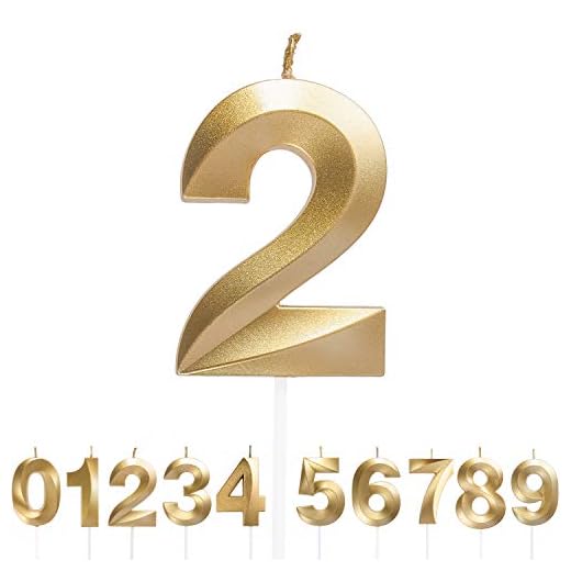 URAQT Velas Cumpleaños, Velas de Pastel de Cumpleaños Doradas, Velas de Números 2 para Cumpleaños/Aniversario de Bodas/Fiesta de Graduación, Número 0-9 para Elegir