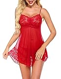 Avidlove Lingerie for Women Sexy Lace Babydoll for Bride Sheer Chemise Nightgowns Red, XXL