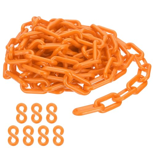 PATIKIL Orange Plastic Chain, 16 ft 8mm Safety Barrier Chain for Crowd Control, Queue Line, Parking, Fence, Gate, Concert, Construction Site and Decoration