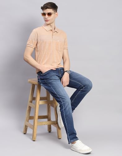 Image of Monte Carlo Mens Striped Cotton Blend Polo Collar Half Sleeve Regular Fit Casual T-Shirt (224064188)