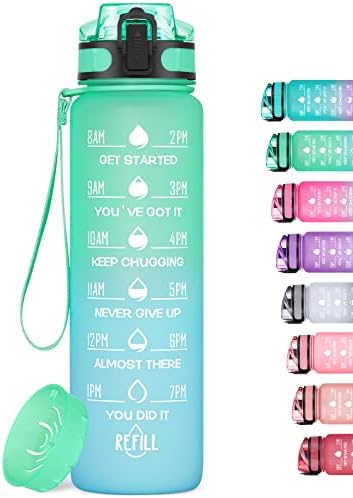 MEITAGIE 1L Motivational Water Bottle with Time Marker, Leak-proof Drink Bottle with Fruit Strainer or straw, Perfect for Fitness, Gym and Outdoor Sports