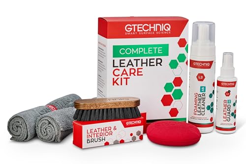 Gtechniq Leather Care Kit for Cars, 6-Piece | Protects Leather Seats, Dash and Steering Wheel from Stains, Dirt and UV Rays, Restores Leather's Natural Finish, Accessories Included