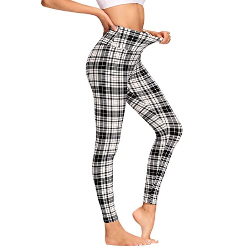 Gayhay High Waisted Leggings For Women - Soft Opaque Slim Tummy Control Printed Pants For Running Cycling Yoga Black White Plaid #TOP1