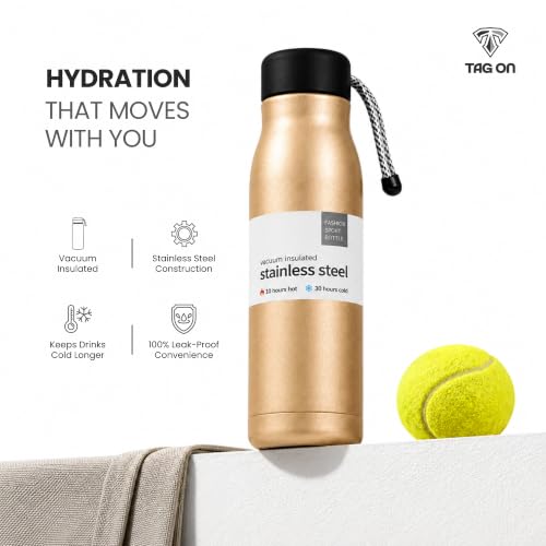 Image of 304 Stainless Steel Water Bottle 500 ml | Hot & Cold | Durable & Leak-Proof | For Office, Home, Kids, School For Women Men | 500ml water bottle | Gold