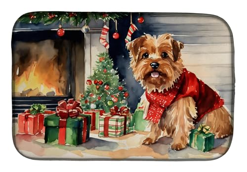 Caroline's Treasures DAC2710DDM Norfolk Terrier Cozy Christmas Dish Drying Mat Absorbent Dish Drying Mat Pad for Kitchen Counter Dish Drainer Mat for Countertop, 14 x 21", Multicolor