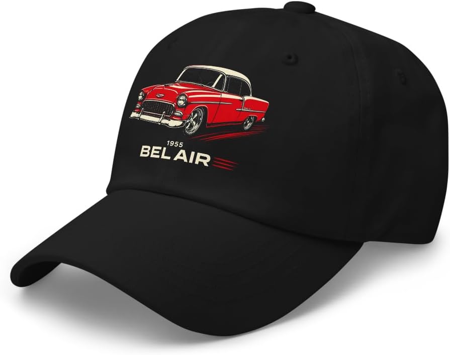 1955 Bel Air Classic Dad Hat – Vintage Red Retro Car Adjustable 55 Chevy Baseball Cap