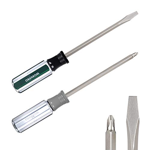WORKPRO 2-piece Screwdriver Set, Premium Color-Coded Acetate Hard Grip Handle, Slotted/Phillips Screwdrivers, Drop Forged Chrome-Vanadium Shaft