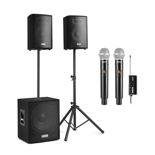 Vonyx VX1015BT Mobile PA Anlage Komplettset + 2 Mikrofone, PA Anlage Aktiv mit Bluetooth, 1000 Watt DJ Boxen, Lautsprecher für Beschallung, 2 Lautsprecher, 1 Subwoofer, Kabel, Stative, Tasche