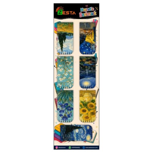 Image of Zesta Magnetic Bookmark | Aesthetic Book Mark for Reading | Cute Anime Bookmarks for Kids, Students | Book Accessories for Novels, Gifts for Readers (Van Gogh Inspired, Medium (9X2.5 Cms))